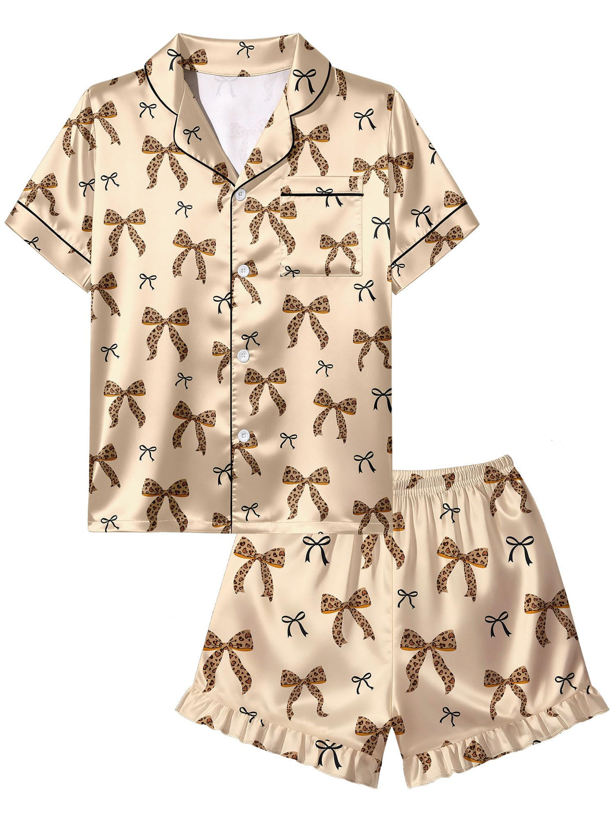 Beinou Girls Satin Pajama Sets Silky Summer Pjs for Big Kids Teens 8-15Y