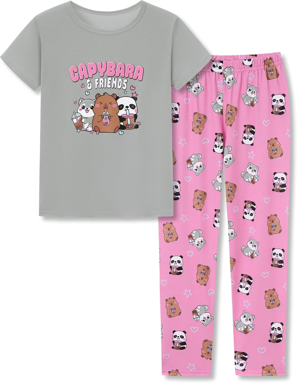 Topgal Girls Short Sleeve Pajamas, 2-Piece Top and Pants, Sizes 6-18
