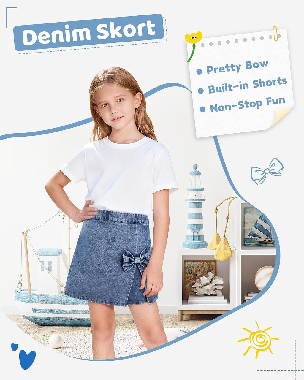 Girls Denim Skirt Toddler Girls Jean Skorts for Kid 3T-9Y Jean Shorts
