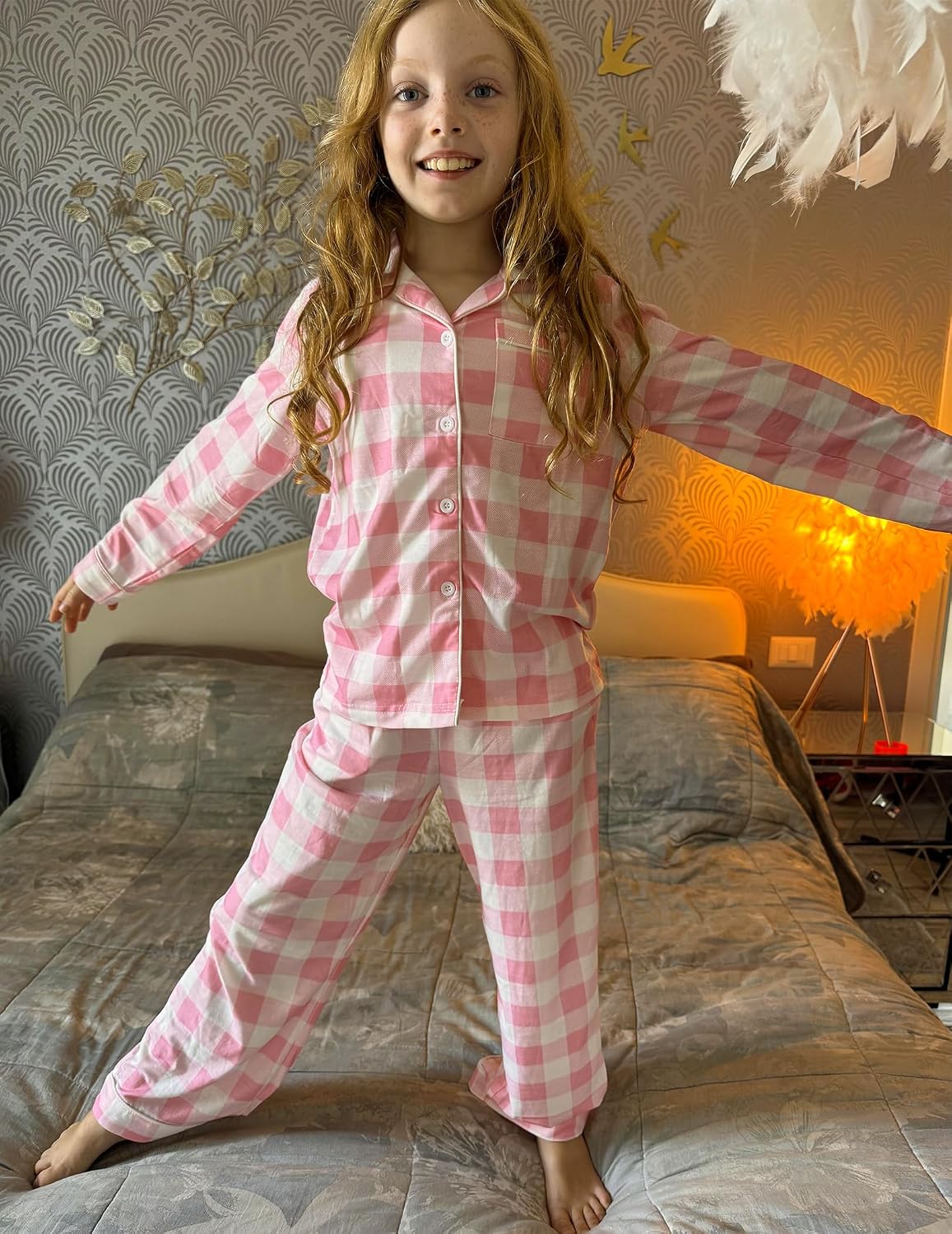 Arshiner Pajamas Set for Girls Long Sleeve Lounge Set Button Down Pj Sets