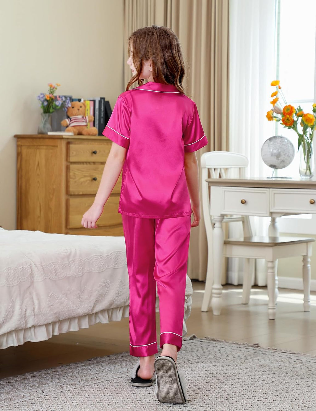 DIPUG Girls Pajamas Silk Pjs Soft Sleepwear for Kids