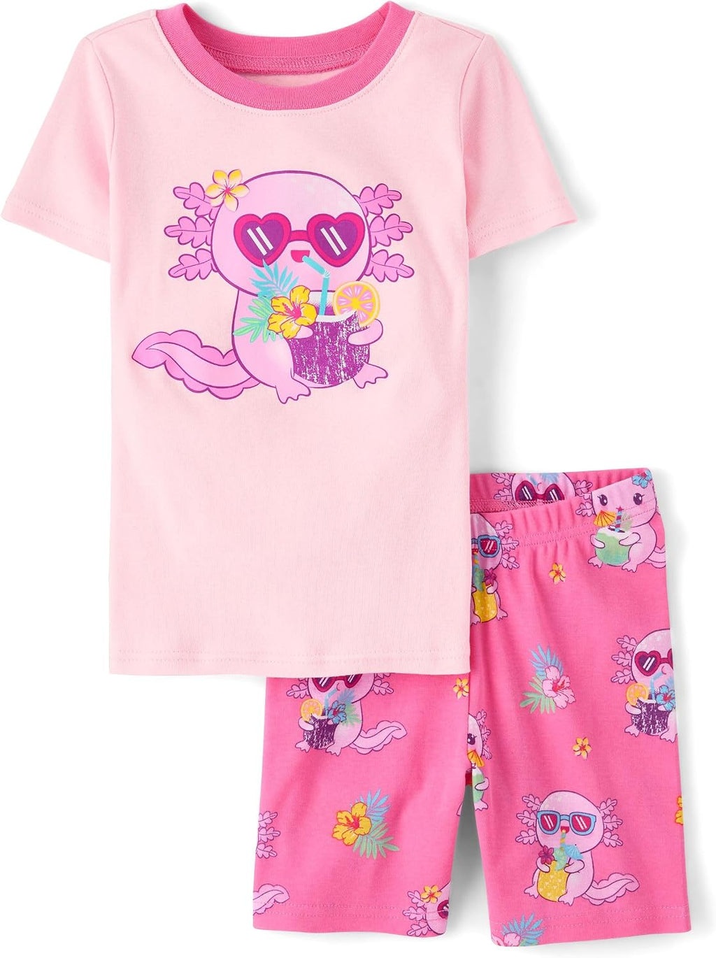 The Children's Place Girls' 100% Cotton Sleeve Top and Shorts 2 Piece Pajama Set