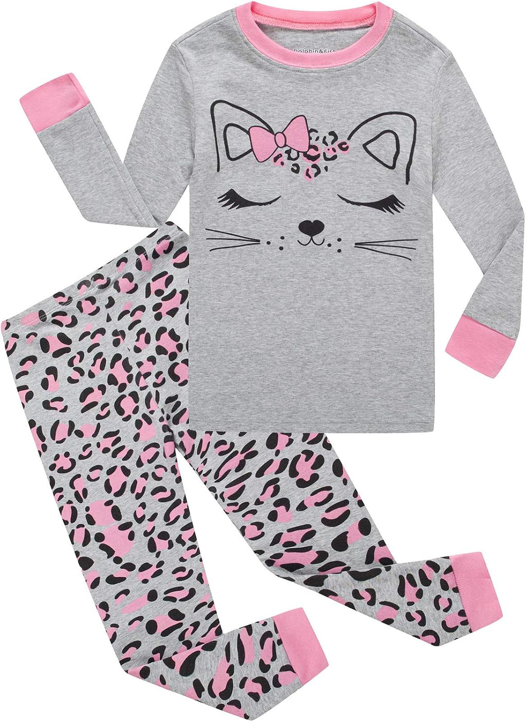 Dolphin&Fish Girls Cotton Pajamas Toddler 2 Pieces Pjs Kids Sleepwear Clothes Long sleeve Sets