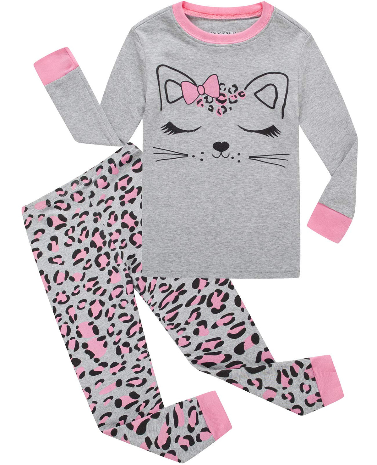 Dolphin&Fish Girls Cotton Pajamas Toddler 2 Pieces Pjs Kids Sleepwear Clothes Long sleeve Sets