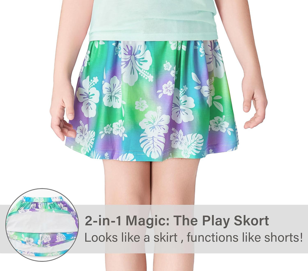 Girls Trendy Skirt-Skort Vibrant Print Built-in Shorts Size 6-16