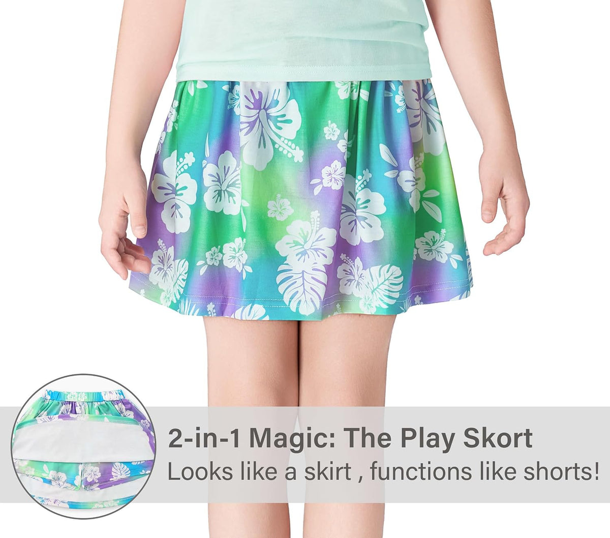 Girls Trendy Skirt-Skort Vibrant Print Built-in Shorts Size 6-16