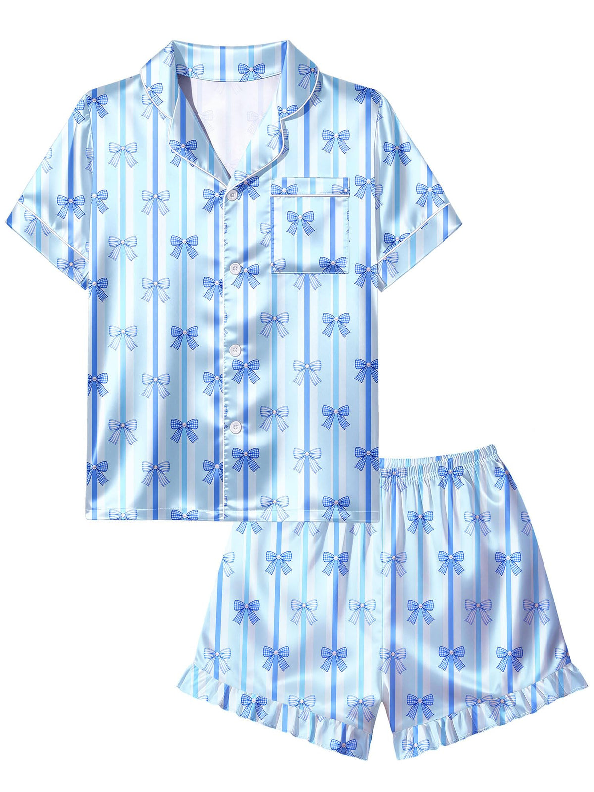 Beinou Girls Satin Pajama Sets Silky Summer Pjs for Big Kids Teens 8-15Y
