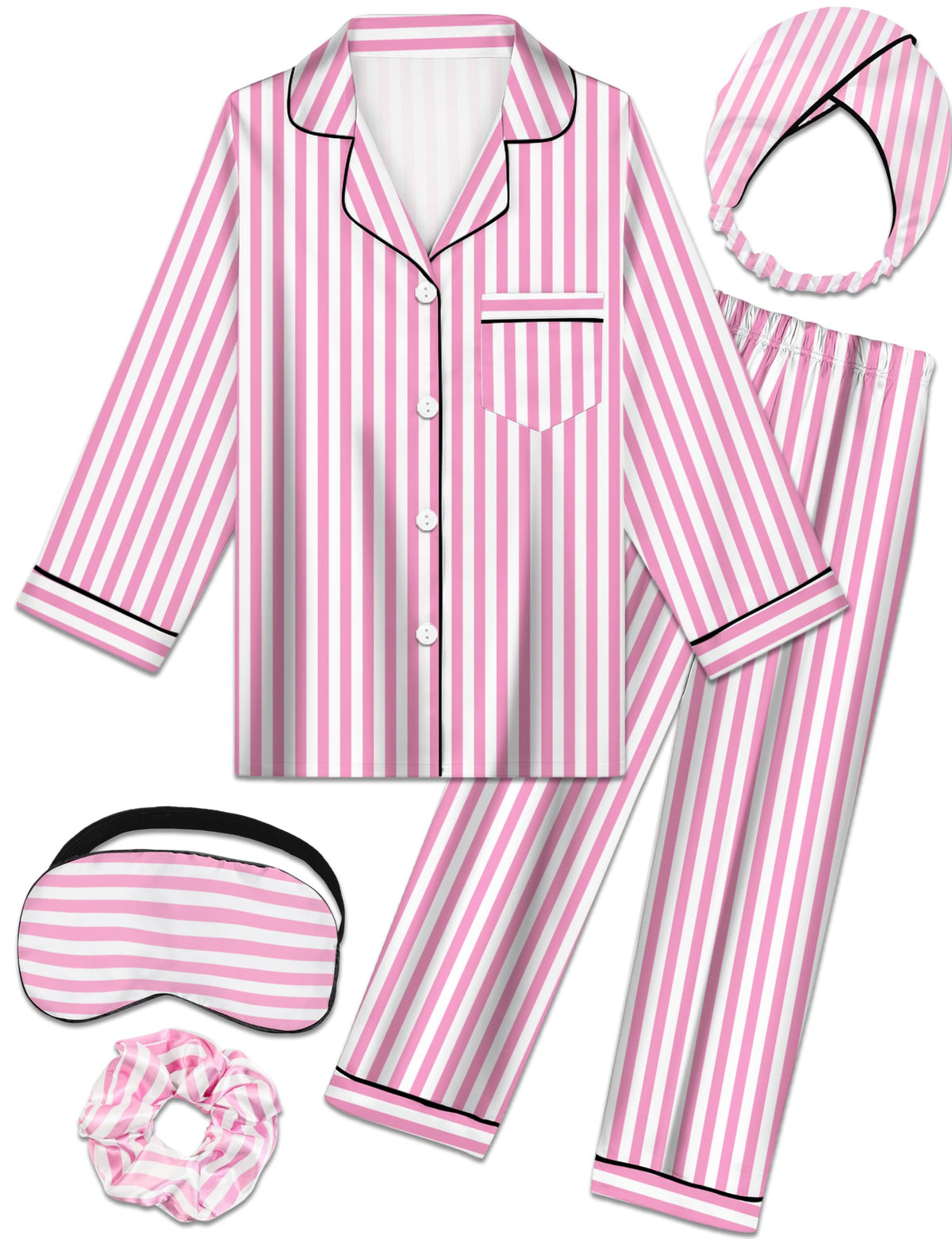 Kids Silk Pajamas Girls Satin Pajama Set Button Down Pjs Set 5-12Y