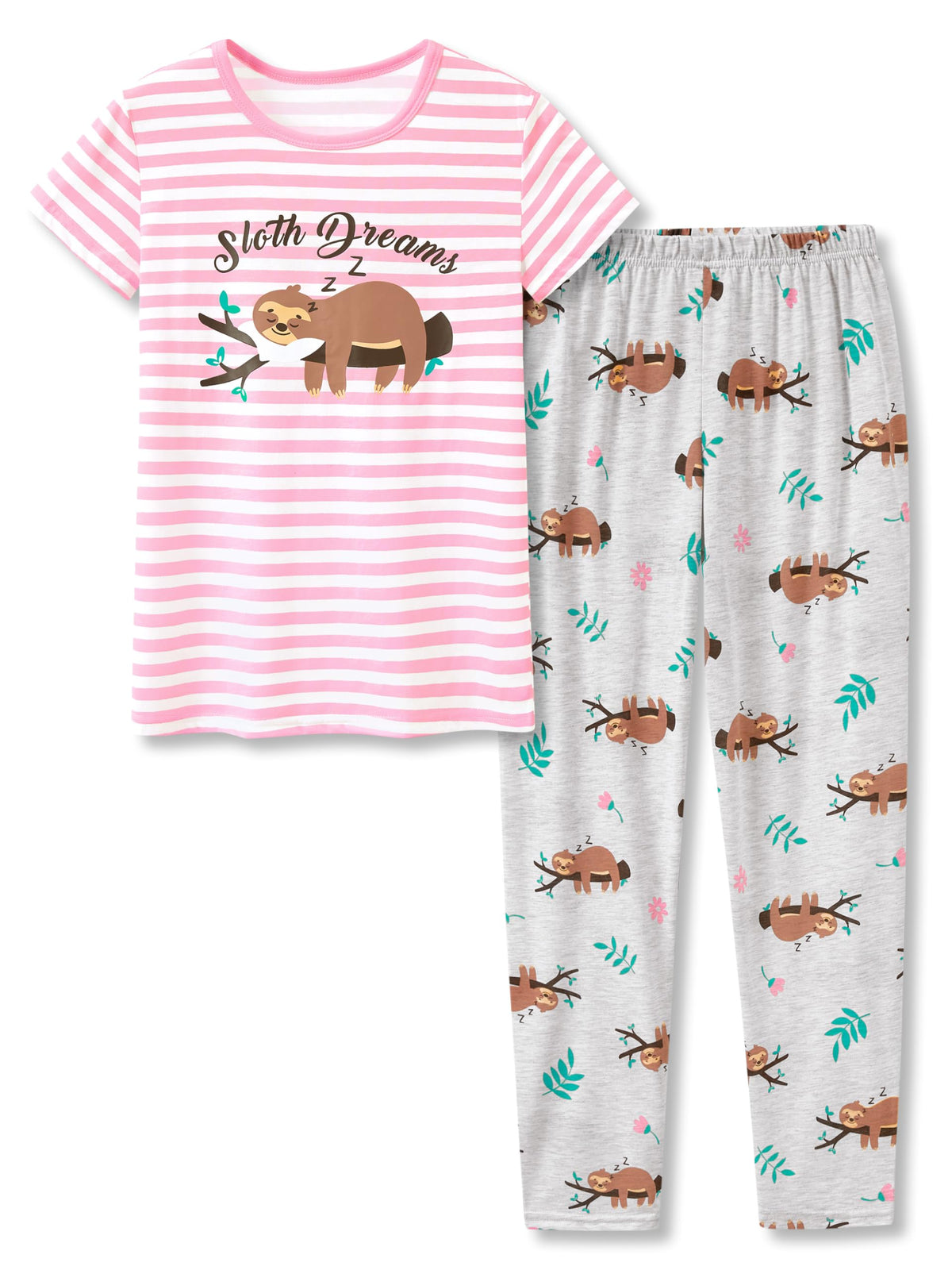 Beezizac Girls Cotton Blend Pajamas Cute Print Short Sleeve Set 4T-18