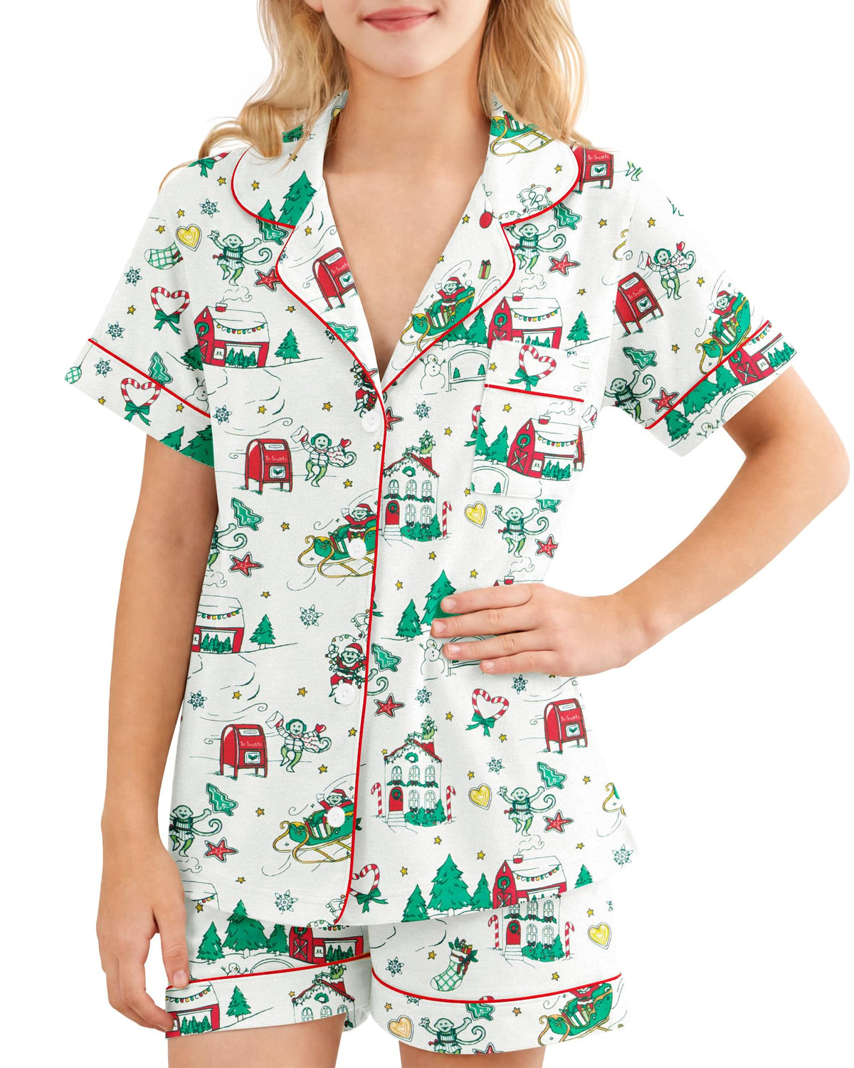 Girls Pajamas Sets, Kids Monkey Button Down Sleepover Loungewear