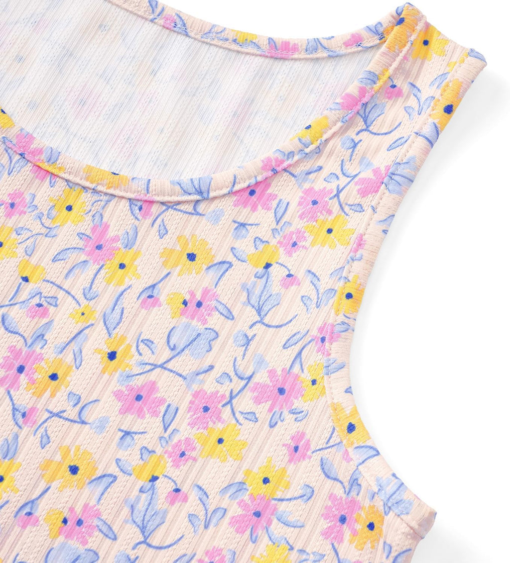 Beezizac Girls Pointelle Pajamas Floral Tank and Wide Leg Pants Size 6-18