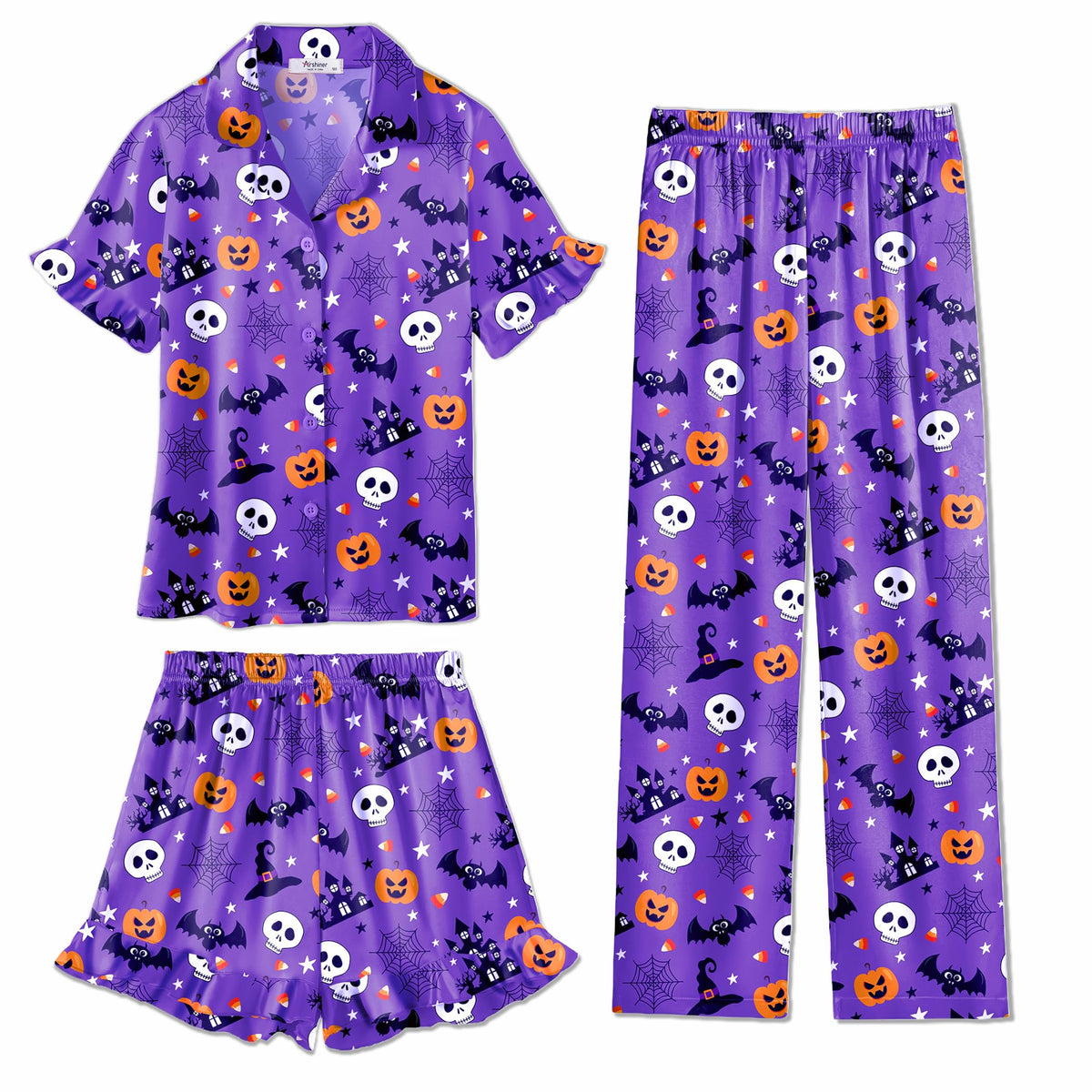 Arshiner Girls Pajamas Sets 3 Piece Satin Pjs Short Sleeve Silky Sleepwear