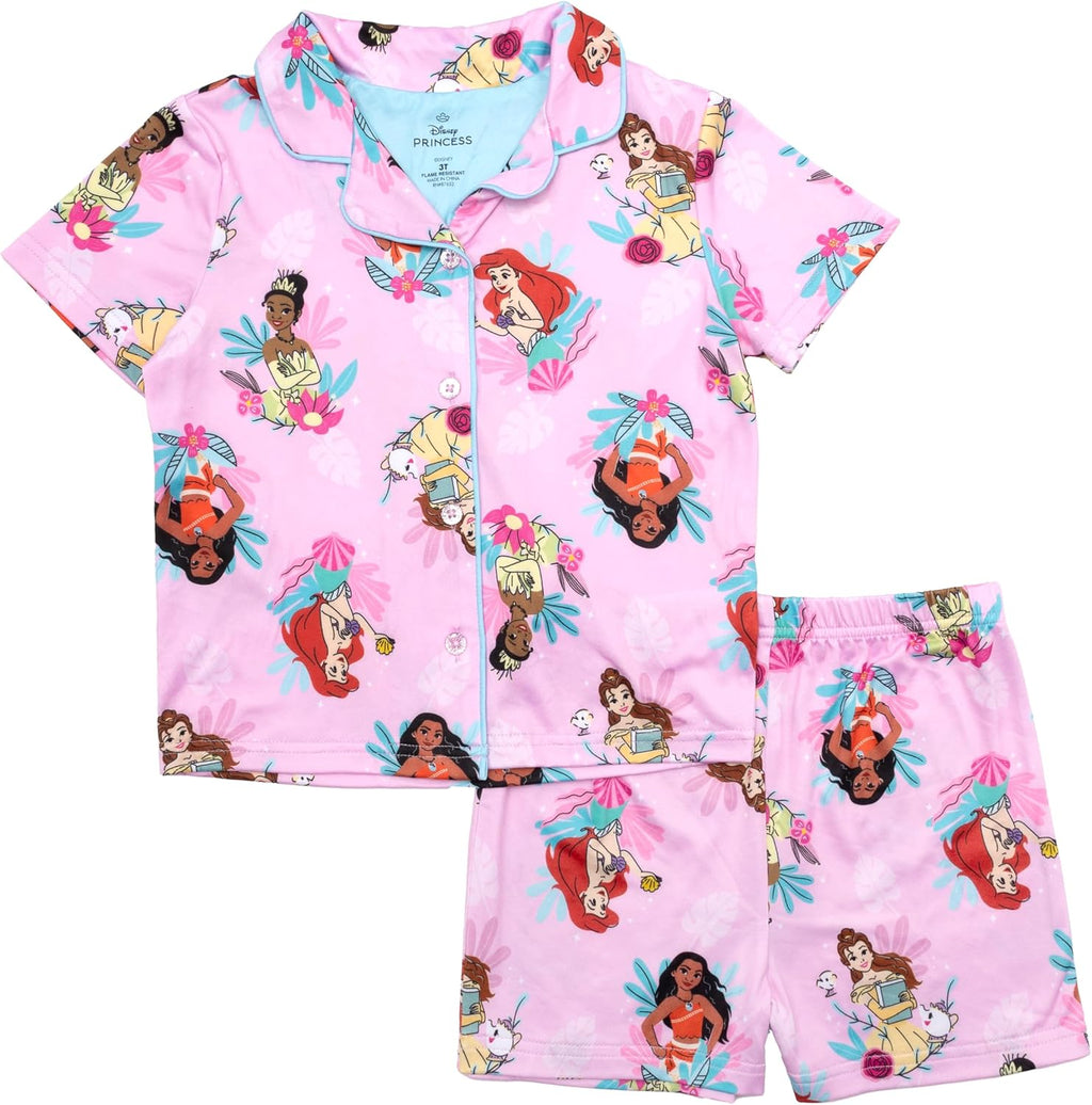 Disney Minnie Mouse Girls' 2-Piece Loose-fit Button Down Matching Pajama Set, Soft & Cute for Kids