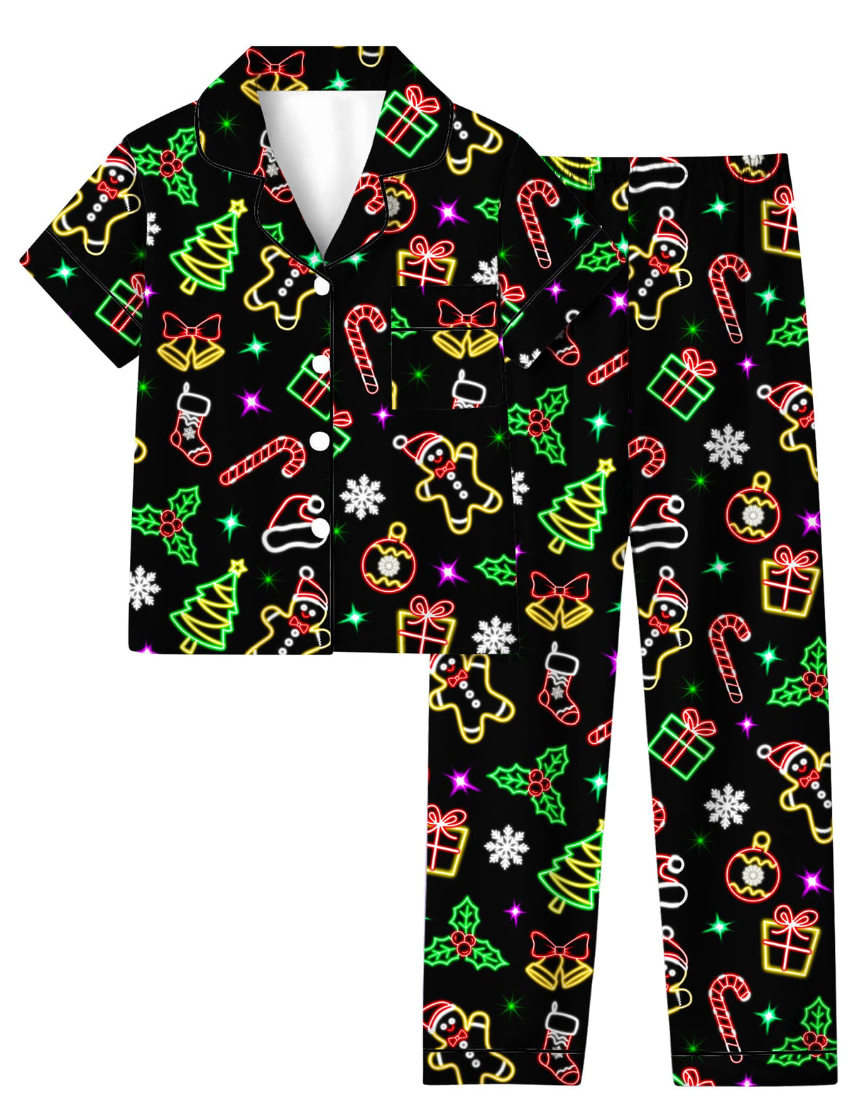UNIFACO Girl's Christmas Pajamas Set 2pcs Button Dwon Sleepwear Size 7-14
