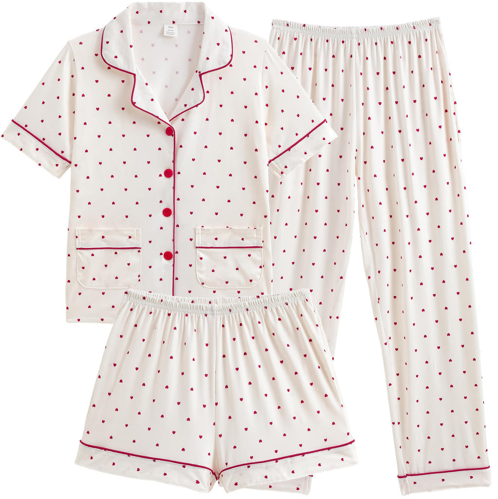 Hupohoi Big Girls 3pcs Button Down Pajama Sets Top with 2 Pockets Sleepwear