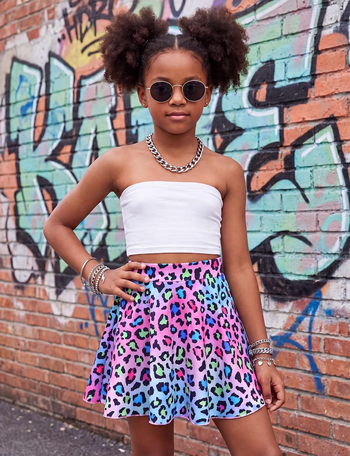 Girls Skorts Stretchy Cheer Skirts for Girls with Built-in Shorts