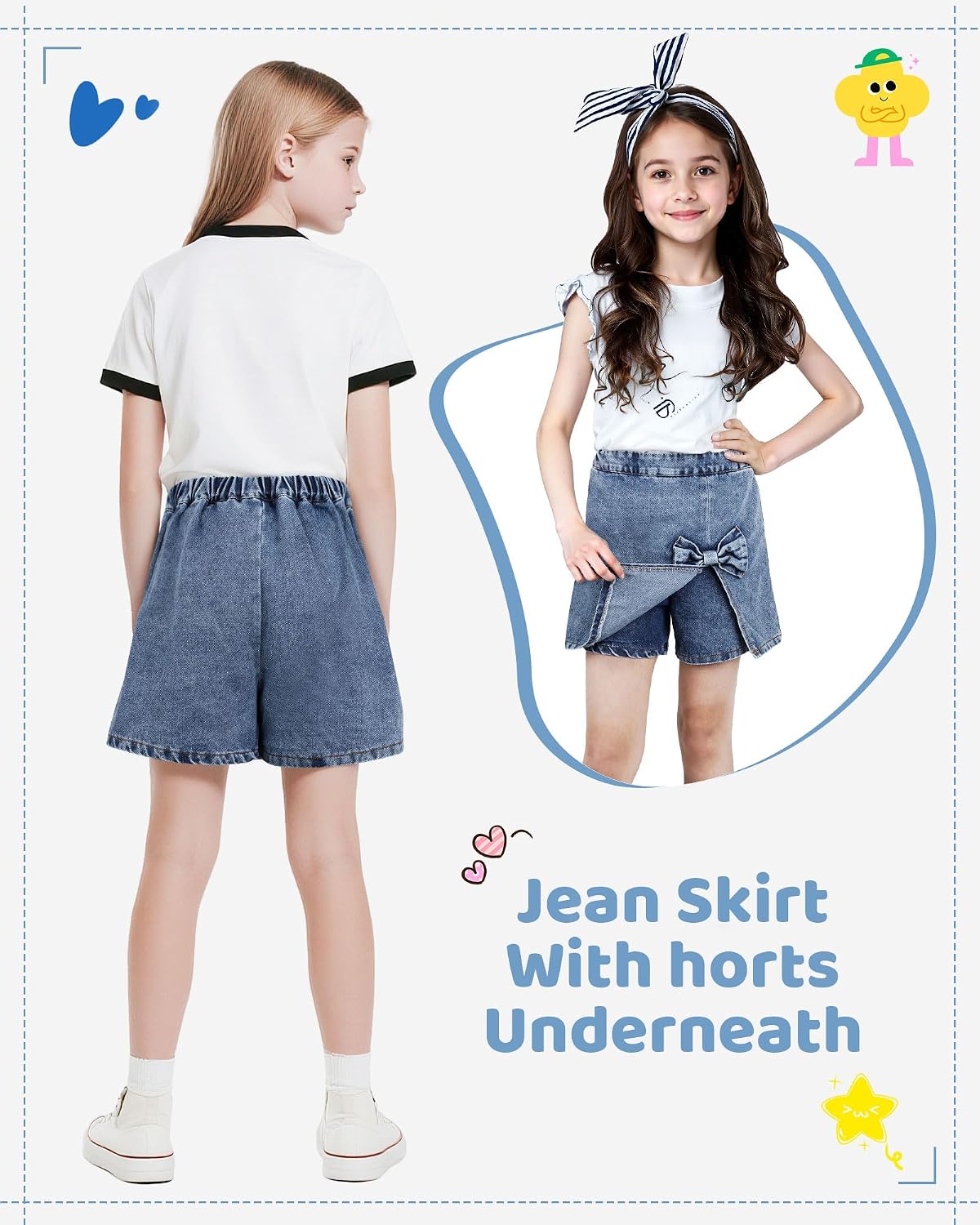 Girls Denim Skirt Toddler Girls Jean Skorts for Kid 3T-9Y Jean Shorts