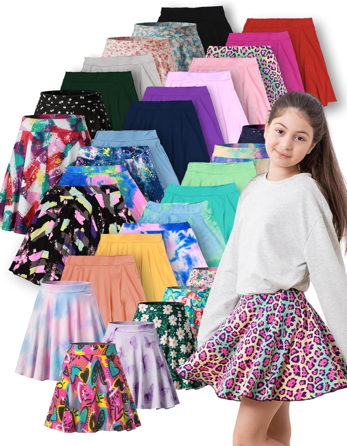 5 PCS Lettuce Trim Plain Skorts for Girls,High Stretch Girls' Skorts for Yoga,Dance&Sports for Birthday&Holidays