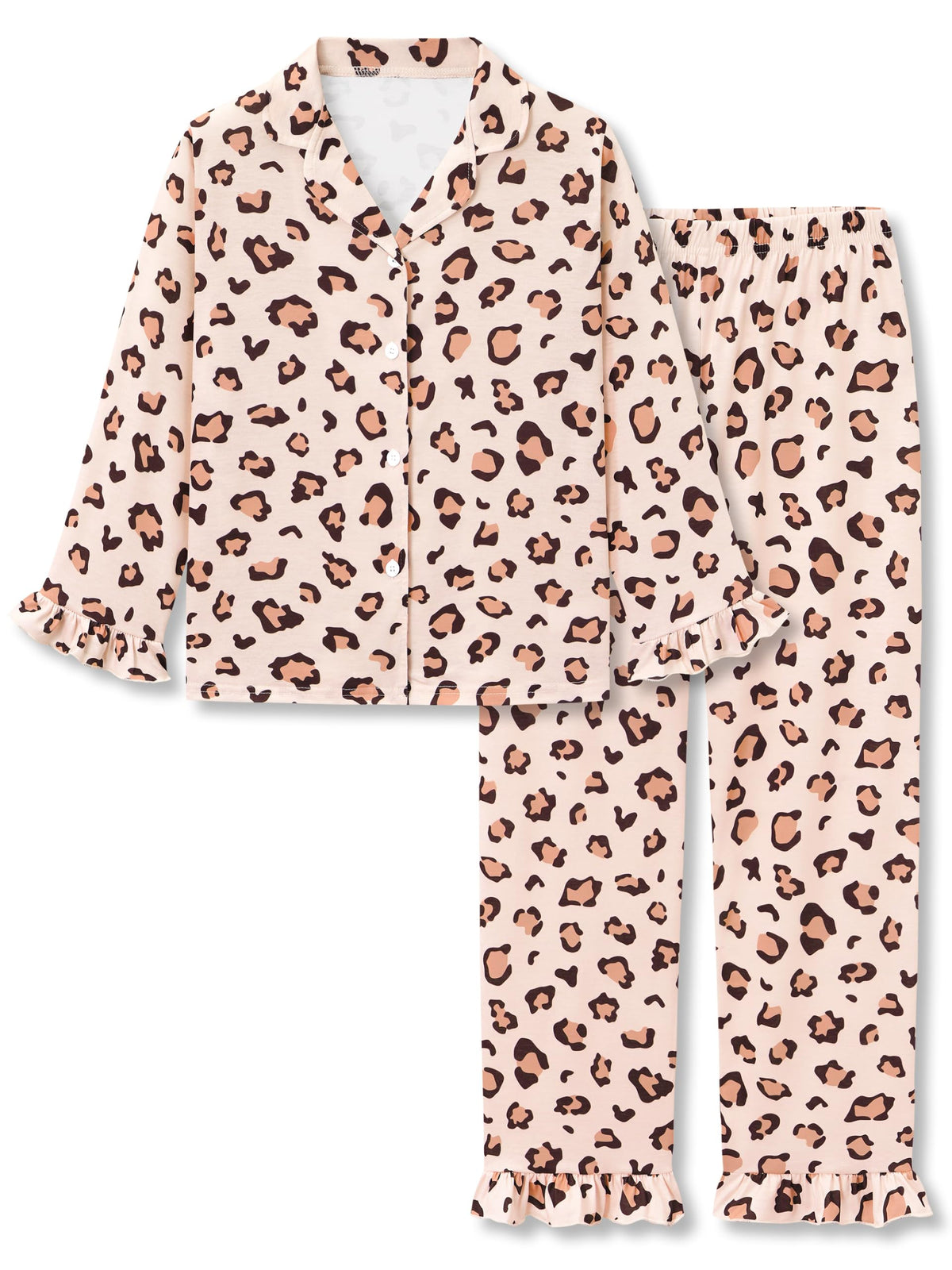 Beezizac Girls Cartoon Ruffle Long Sleeve Button Down Pajama Set Sizes 6-18