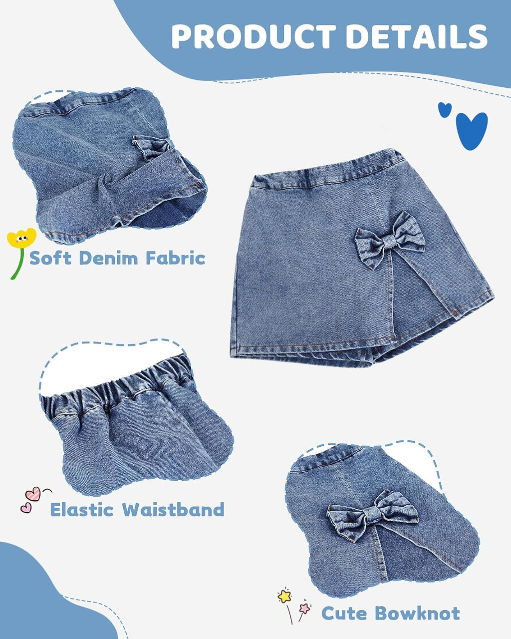 Girls Denim Skirt Toddler Girls Jean Skorts for Kid 3T-9Y Jean Shorts