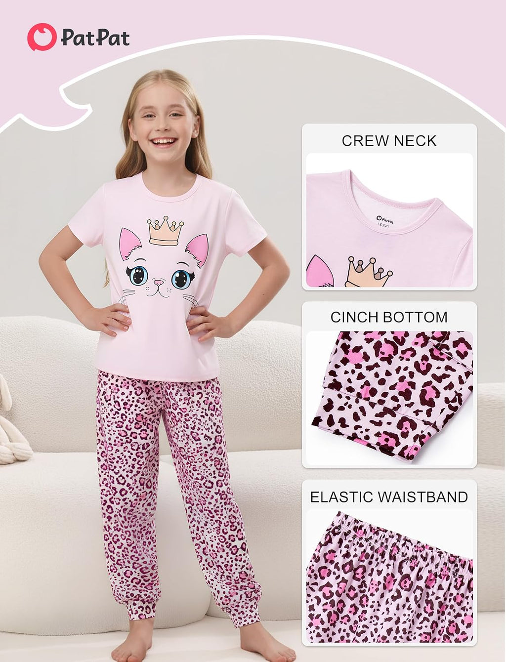 PATPAT Girls Pajamas Set Kids 2 Piece Sleepwear Comfortable PJs 5-12 Years