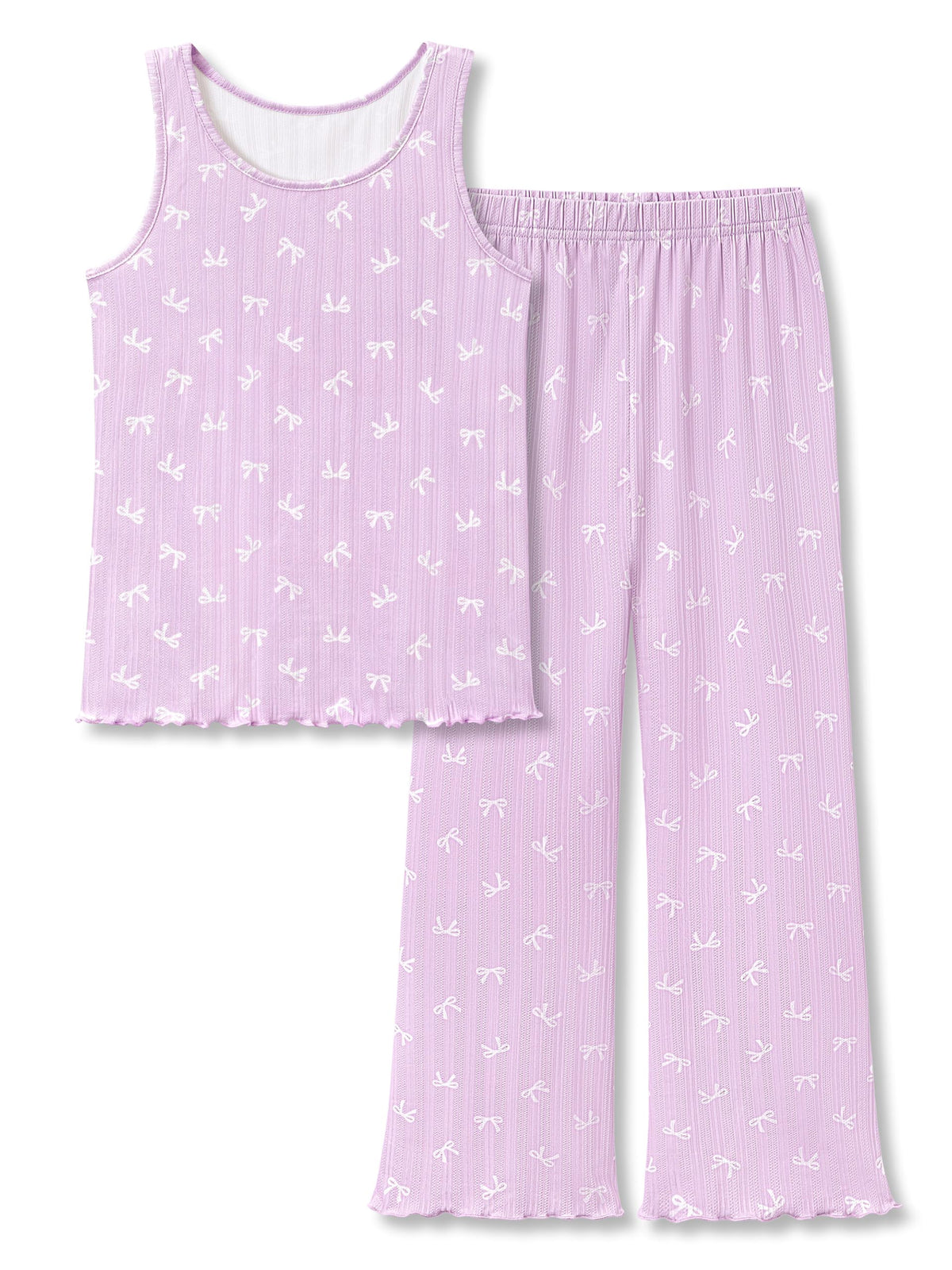 Beezizac Girls Pointelle Pajamas Floral Tank and Wide Leg Pants Size 6-18