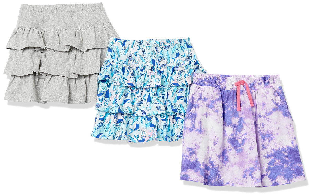 Amazon Essentials Girls and Toddlers' Knitted Ruffle Scooter Skorts with Elastic Waist and Shorts, Multipacks
