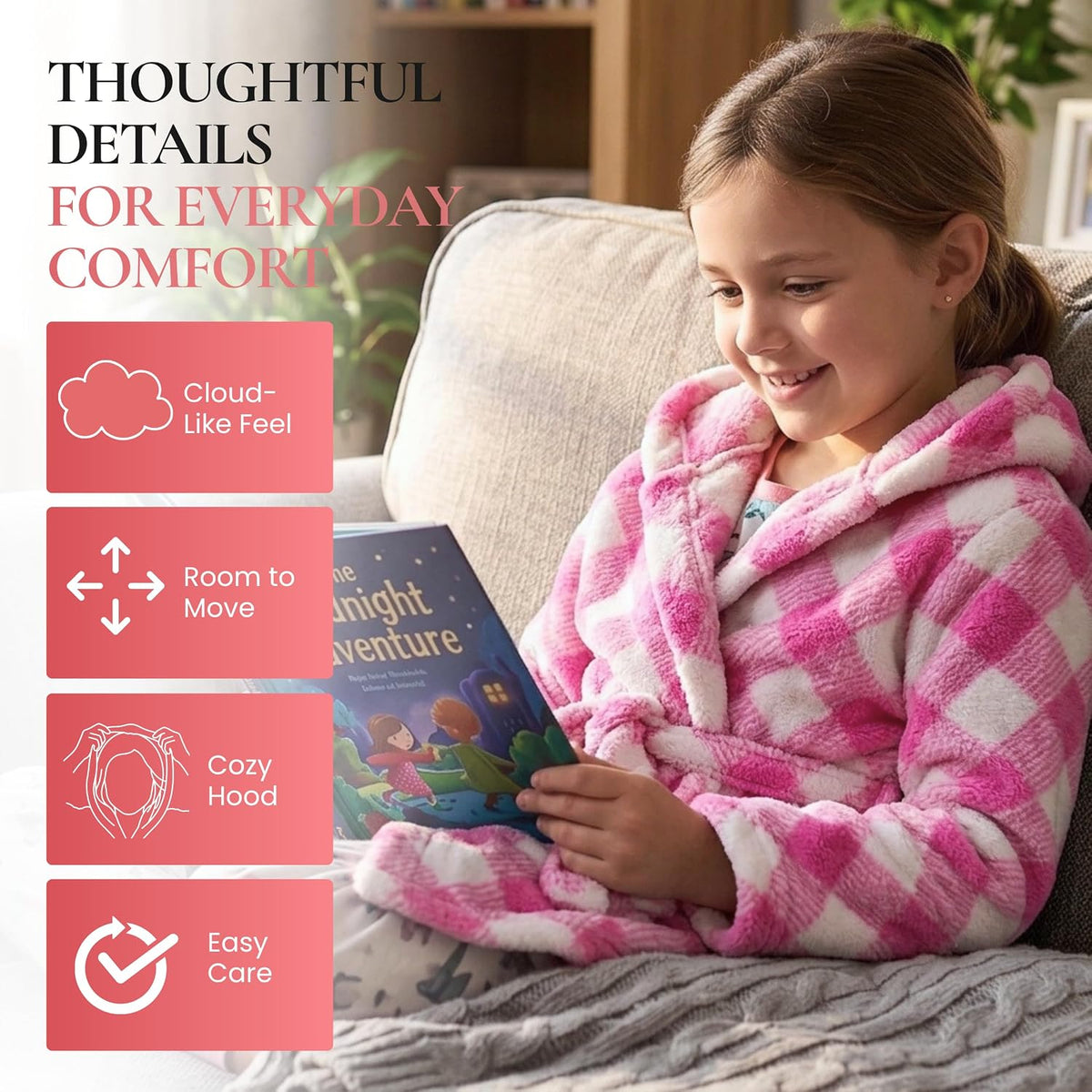Just Love Girls' Plush Hooded Robe, Soft Printed Fleece Bathrobe