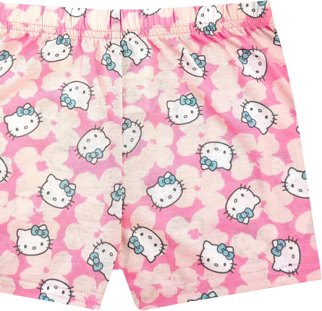 Hello Kitty Girls Pajama Set - 2 Piece Cozy Girls Pjs with Button Down Short Sleeve & Shorts For Kids - Official Product