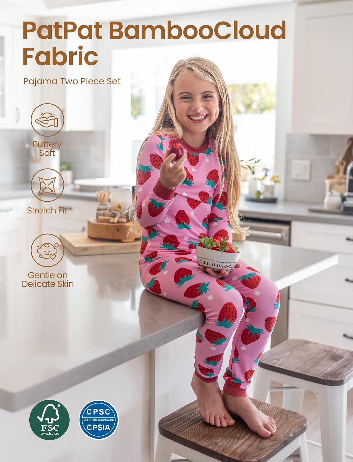 PATPAT Toddler & Kids Pajama Sets with Bamboo Viscose, Snug Fit Pjs for Girls, All-Season Comfort Sleepwear, Ages 2-12 Years