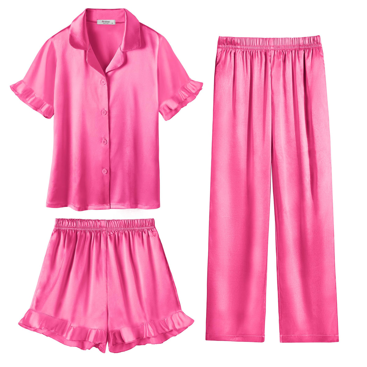 Arshiner Girls Pajamas Sets 3 Piece Satin Pjs Short Sleeve Silky Sleepwear