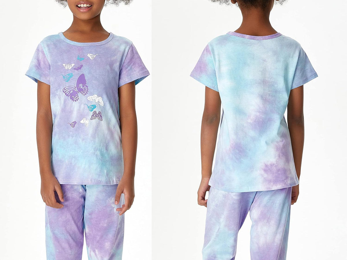 Tebbis Girls Tie Dye Short Sleeve Pajamas Cotton Loungewear Size 4T-18