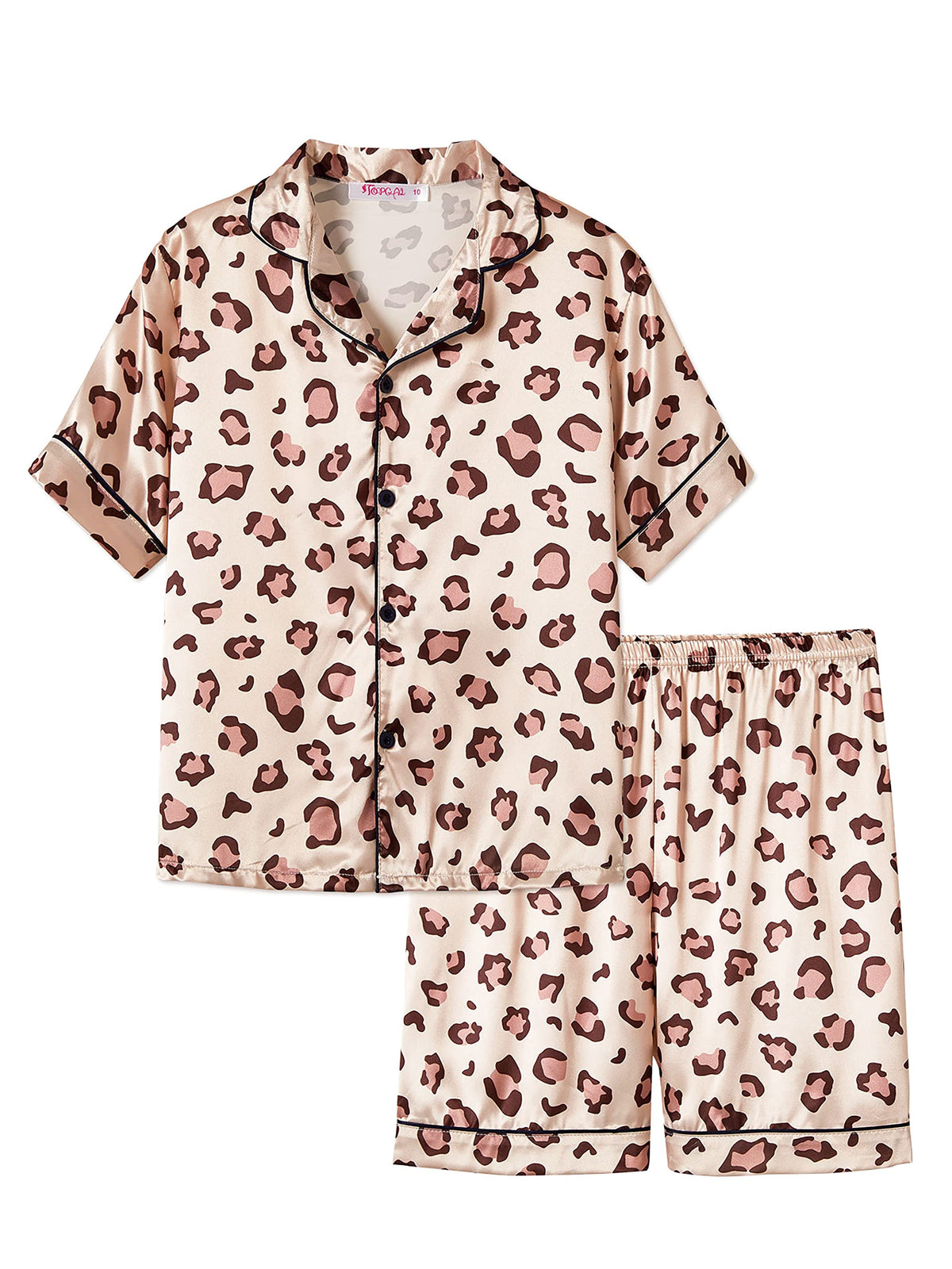Topgal Girls Satin Pajamas, Short Sleeve Shorts Button Up, Size 6-16