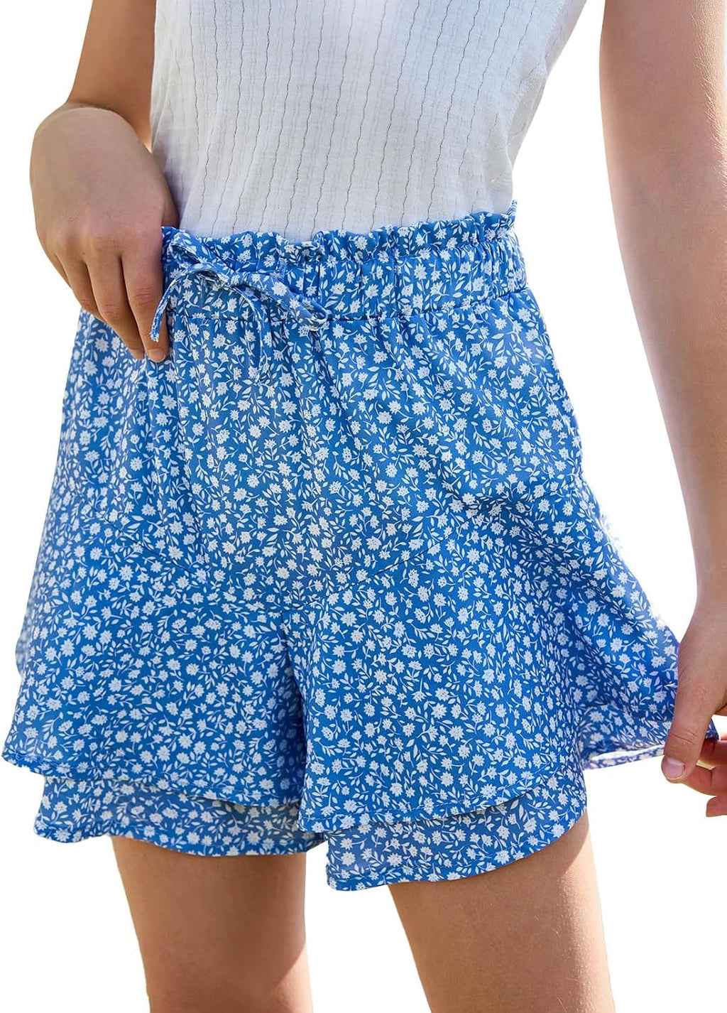 Haloumoning Girls Floral Skirts Kids Fashion Ruffle Flowy Shorts 5-14 Years