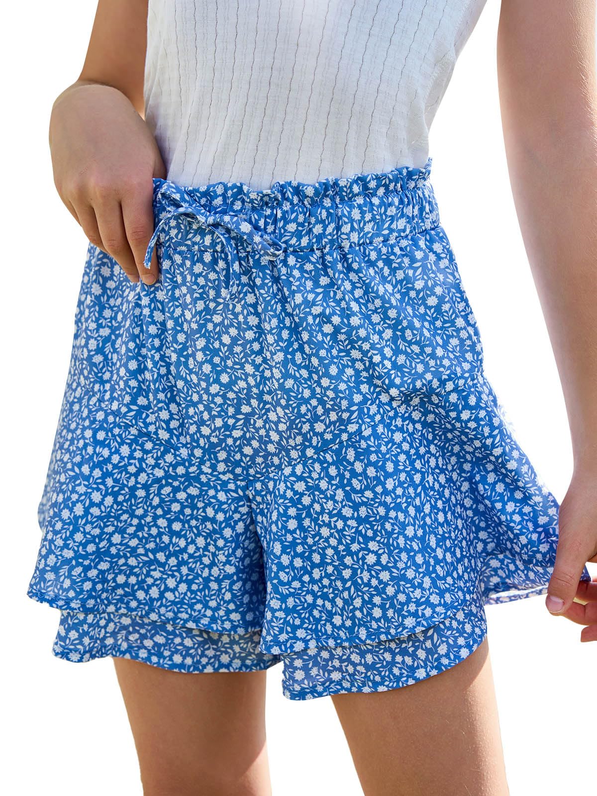 Haloumoning Girls Floral Skirts Kids Fashion Ruffle Flowy Shorts 5-14 Years