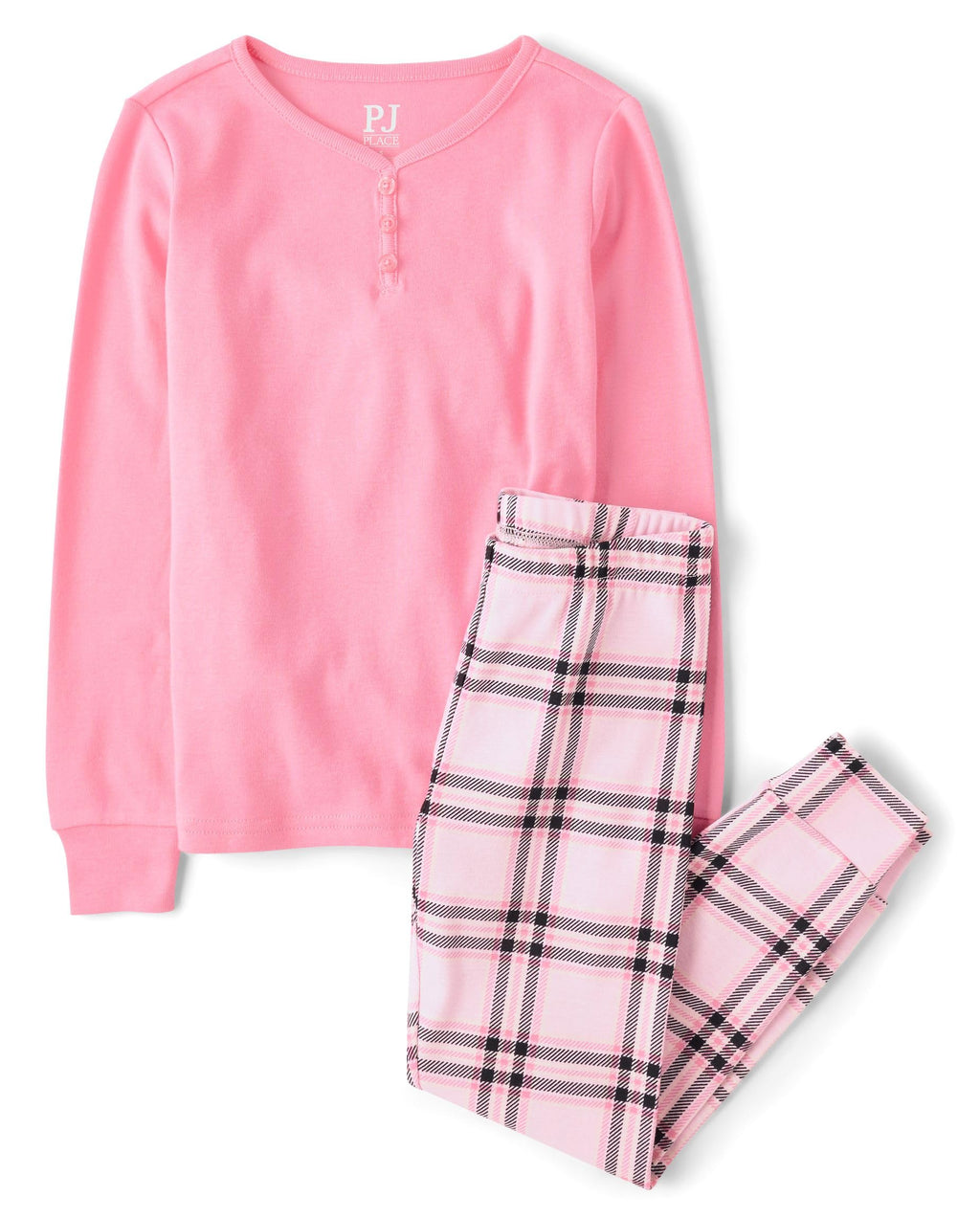The Children's Place Girls' 100% Snug Fit Cotton Long Sleeve Henley Top and Pant,2-piece Pajama Sets