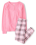 The Children's Place Girls' 100% Snug Fit Cotton Long Sleeve Henley Top and Pant,2-piece Pajama Sets