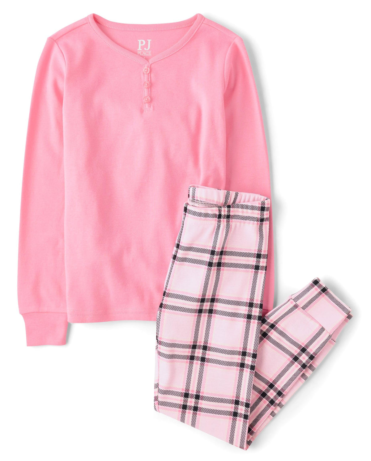 The Children's Place Girls' 100% Snug Fit Cotton Long Sleeve Henley Top and Pant,2-piece Pajama Sets