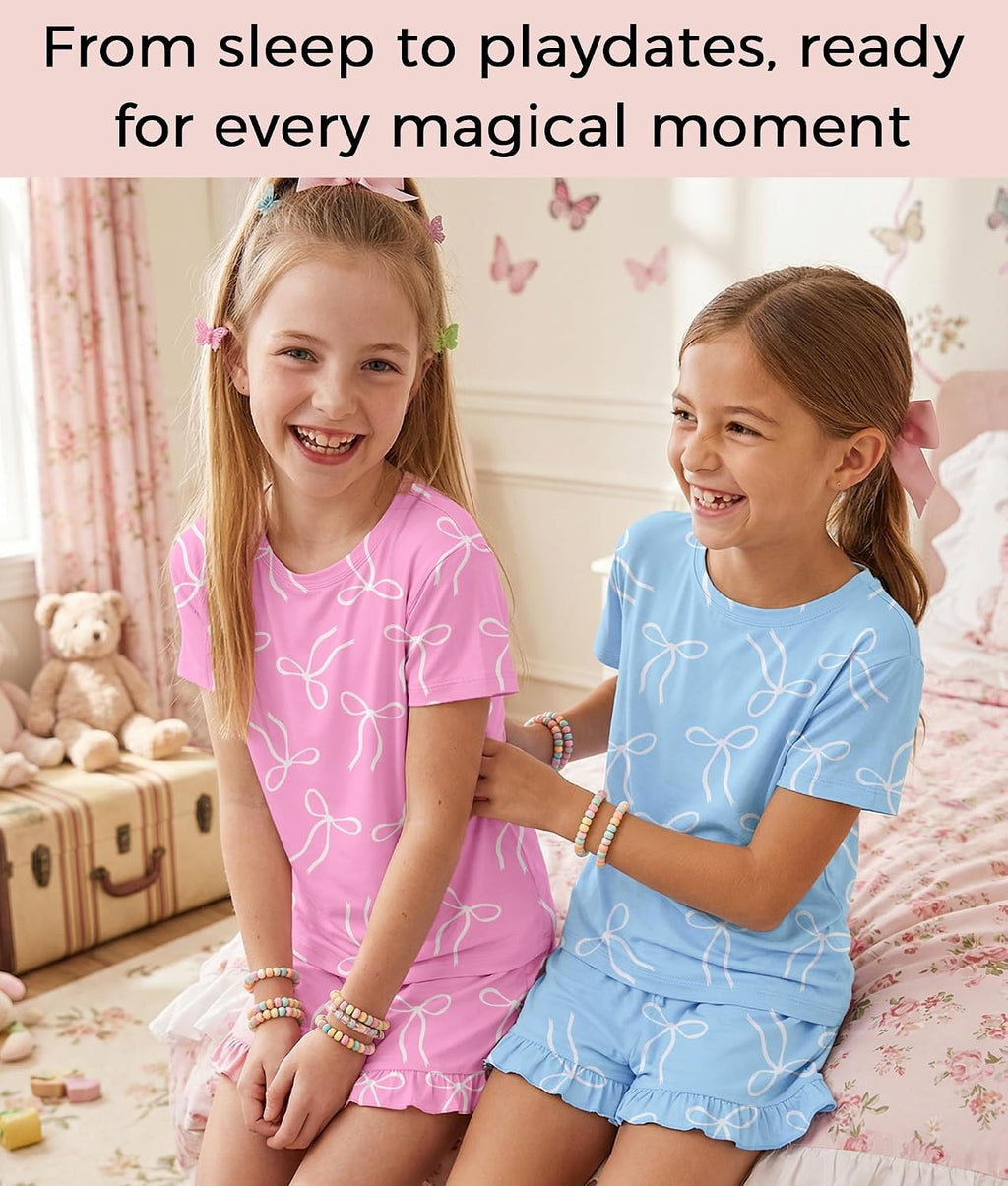 Petite&Me Soft Girls Pajamas with Ruffle Shorts, Cute Girls PJs Size 6-14