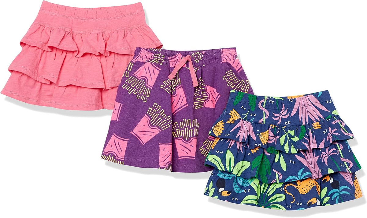 Amazon Essentials Girls and Toddlers' Knitted Ruffle Scooter Skorts with Elastic Waist and Shorts, Multipacks