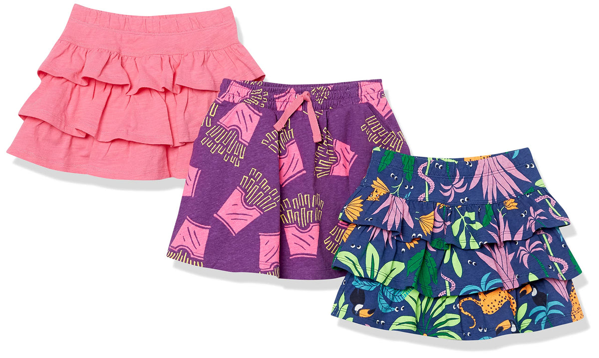 Amazon Essentials Girls and Toddlers' Knitted Ruffle Scooter Skorts with Elastic Waist and Shorts, Multipacks
