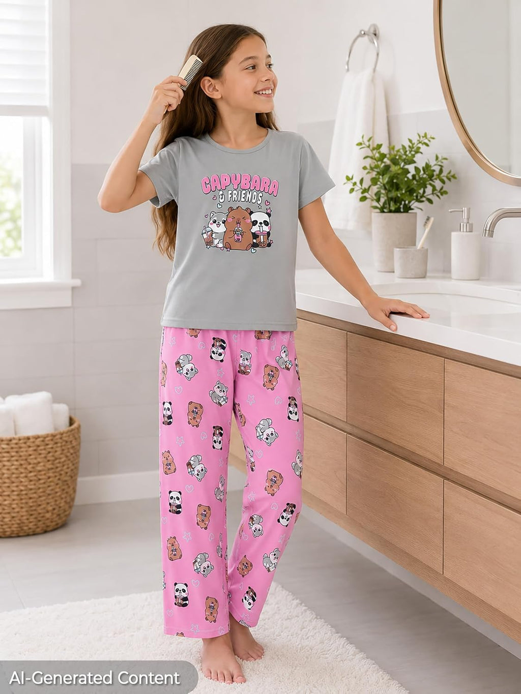 Topgal Girls Short Sleeve Pajamas, 2-Piece Top and Pants, Sizes 6-18