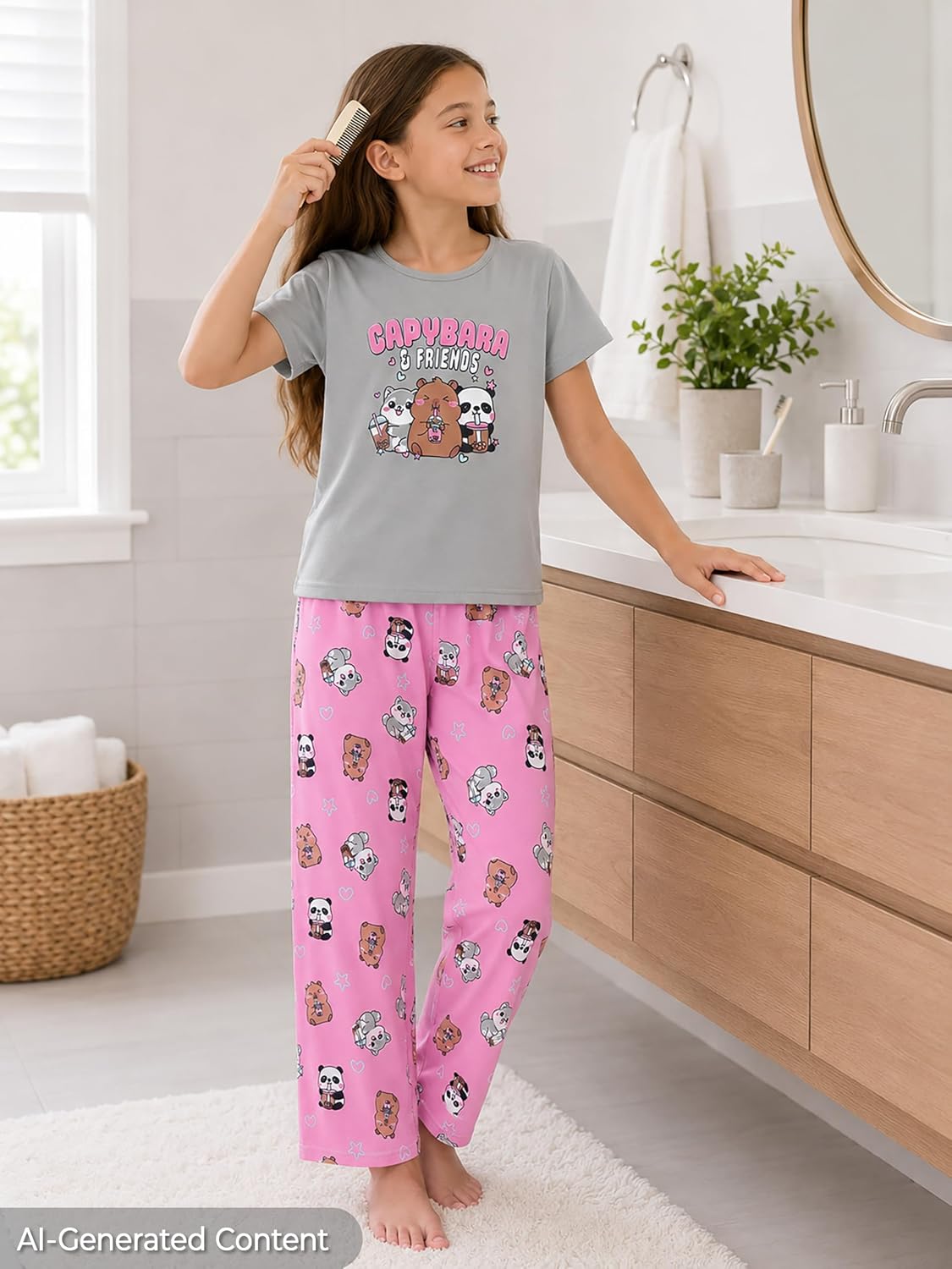 Topgal Girls Short Sleeve Pajamas, 2-Piece Top and Pants, Sizes 6-18