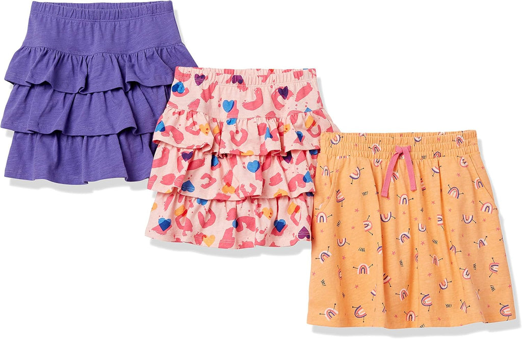 Amazon Essentials Girls and Toddlers' Knitted Ruffle Scooter Skorts with Elastic Waist and Shorts, Multipacks