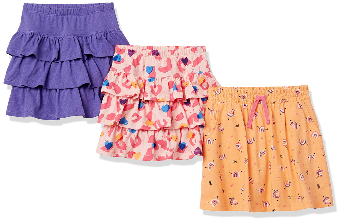Amazon Essentials Girls and Toddlers' Knitted Ruffle Scooter Skorts with Elastic Waist and Shorts, Multipacks