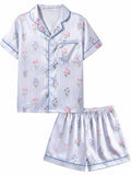 Basumee Girls Satin Pajamas Set, Silky Kids Sleepwear PJs for Teen 8-15Y