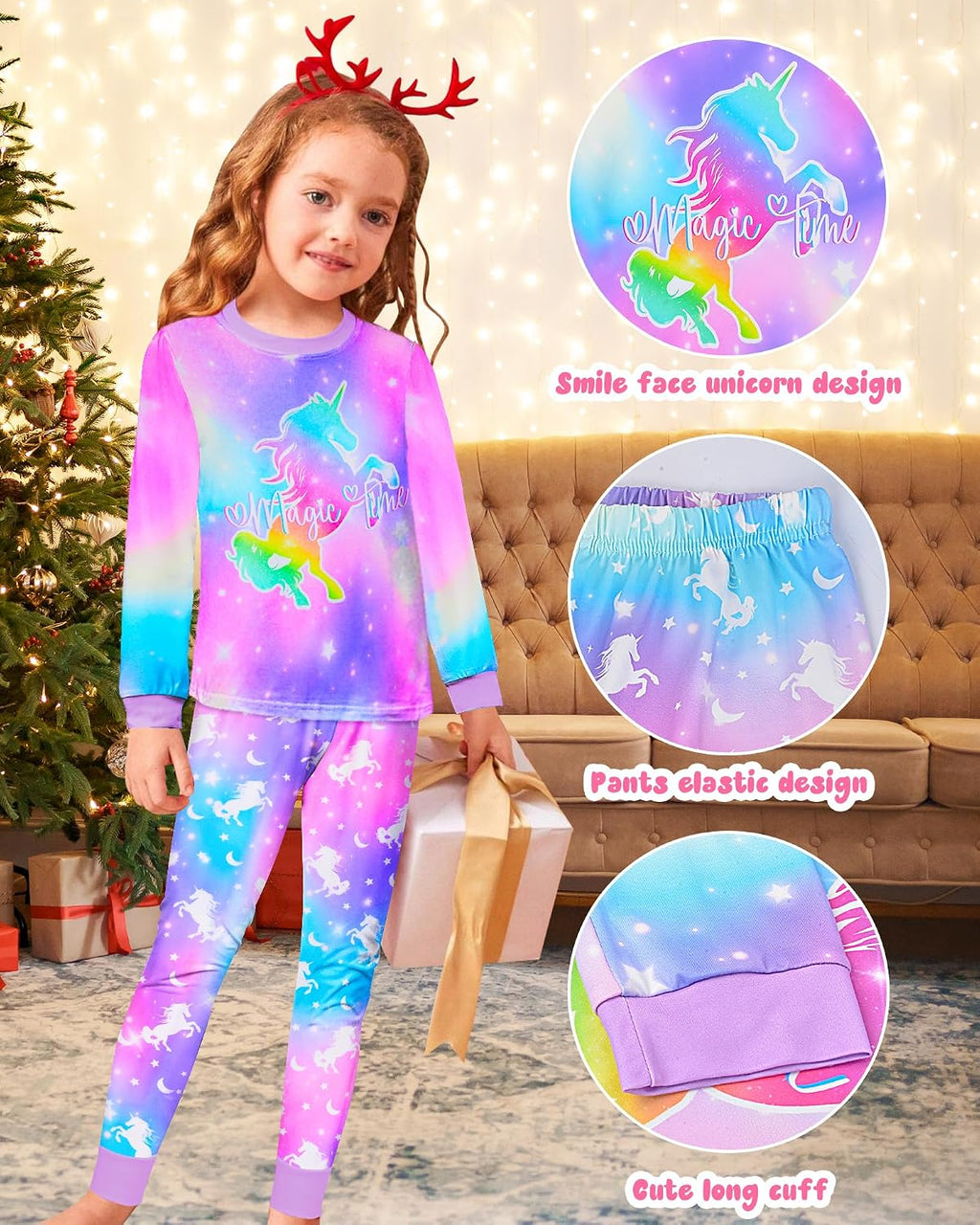 Sylfairy Girls Pajamas Set Sleepwear Rainbow Unicorn Pjs Toddler Long Sleeve Jammies Kids Sleepwear 3-12 Years