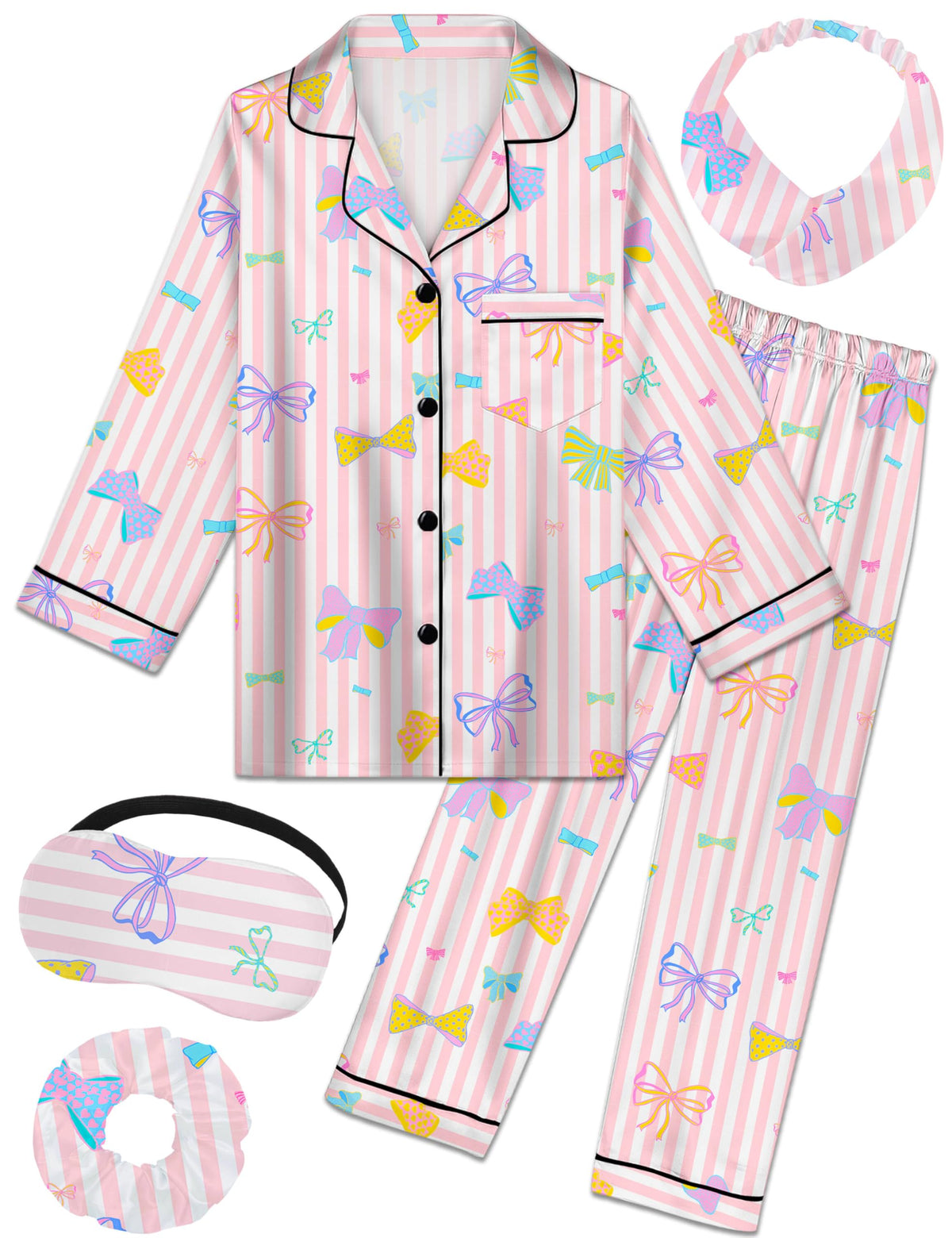 Kids Silk Pajamas Girls Satin Pajama Set Button Down Pjs Set 5-12Y