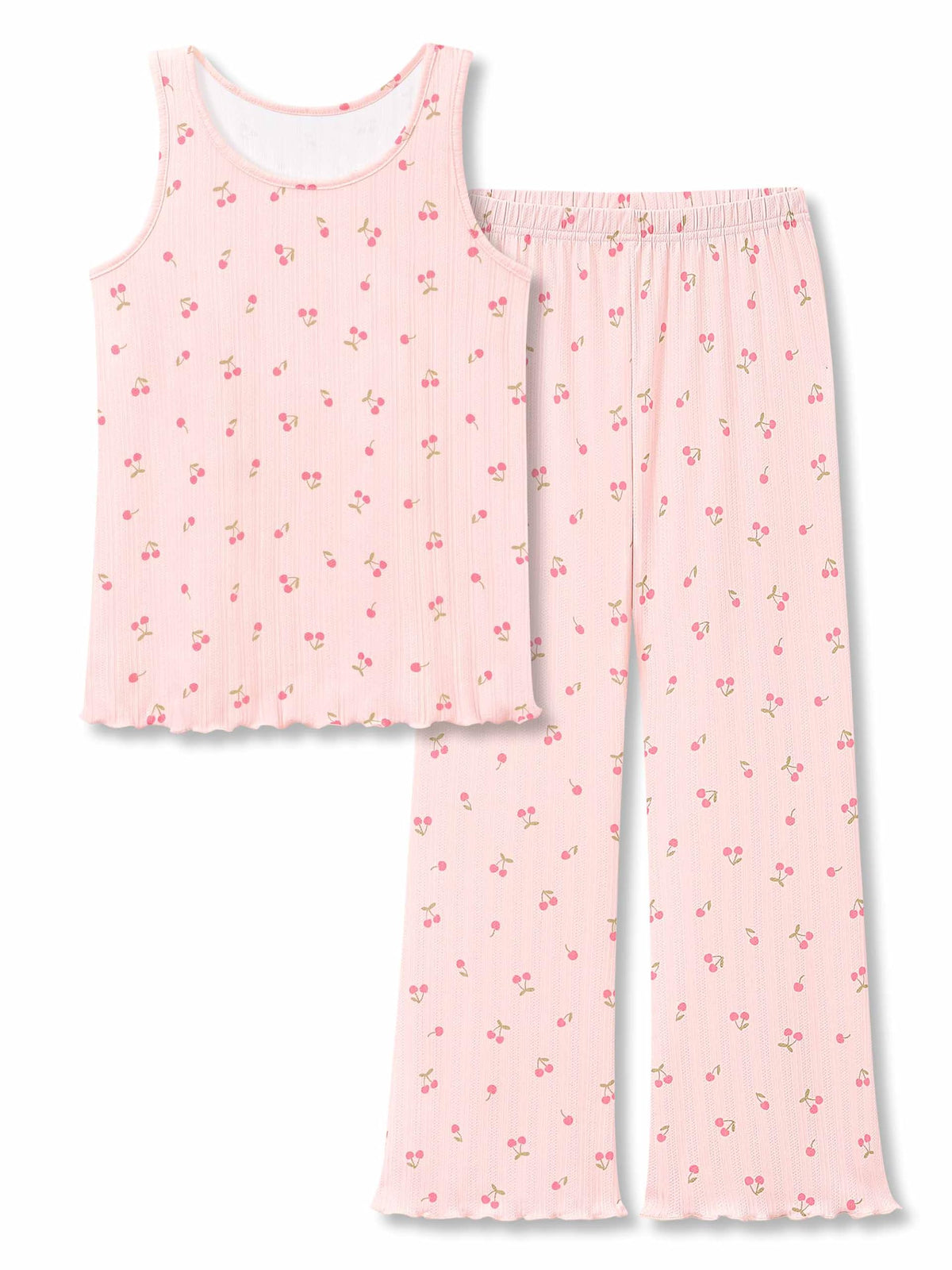 Beezizac Girls Pointelle Pajamas Floral Tank and Wide Leg Pants Size 6-18