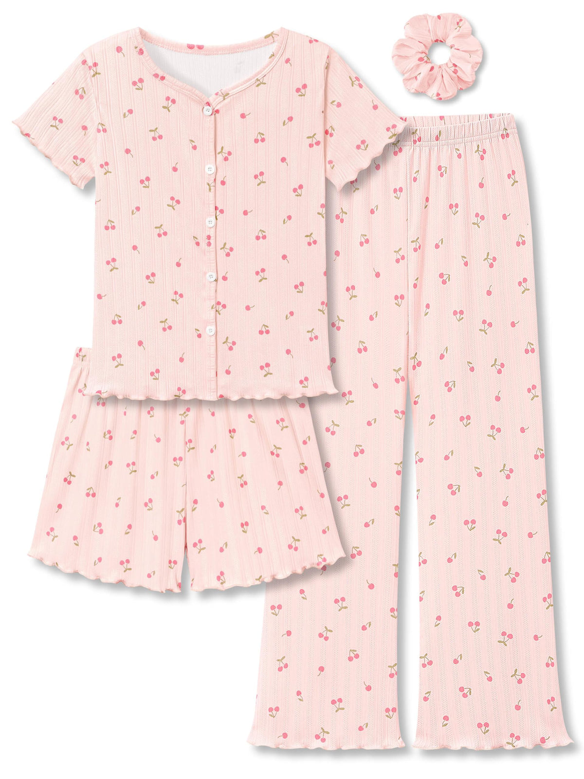 Beezizac 4-pc Girls Pointelle Pajamas, Flared Wide-Leg Pants, Sizes 6-18